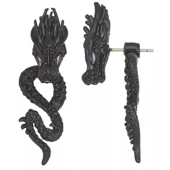 Simply Vera Wang Black Tone 3D Dragon Floater Earrings Faux Crystal Stones Goth - Picture 1 of 6